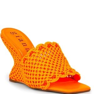 Gianni Bini Crochet Square Toe Wedge Slides